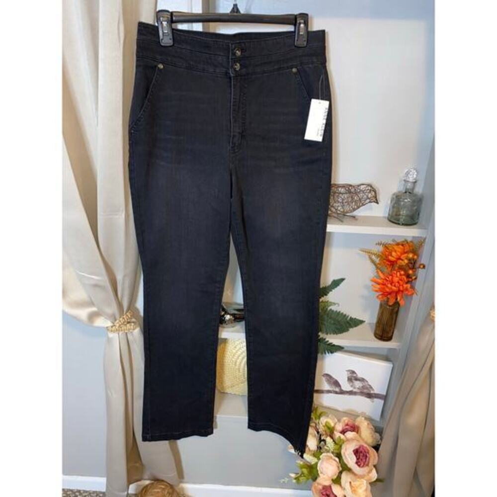 NWT $79.50 Anne Klein Jeans Slim Boot Cut size 8 Black Wash Jeans w/Stretch
